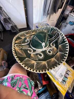 Vintage Pigalle XXXXX Green Velvet Mexican Sombrero Mariachi Hat with Silver Emb